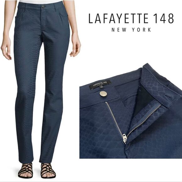 LAFAYETTE 148 NY Size 2 Small Navy Blue Thompson Embossed Snake Pattern Pant - Picture 1 of 11